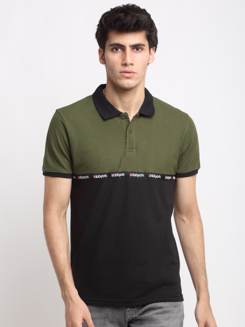

Club York Men Olive Green Polo Collar Applique T-shirt