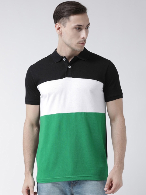 

Club York Men Green & Black Colourblocked Polo Collar Cotton T-shirt