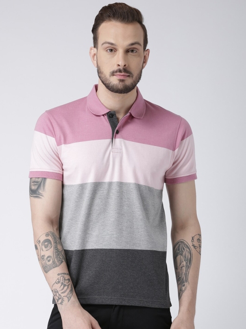 

Club York Men Pink & Grey Colourblocked Polo Collar T-shirt
