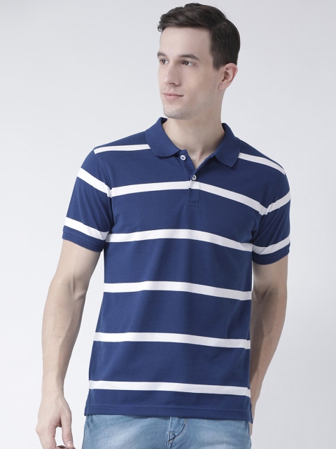 

Club York Men Blue & White Striped Cotton Polo Collar T-shirt