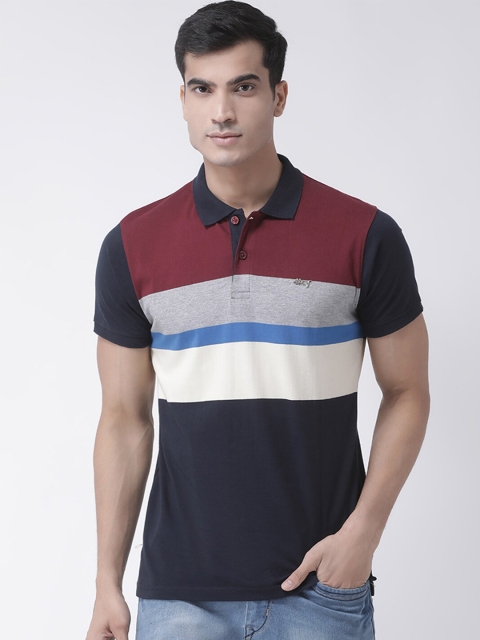 

Club York Men Navy Blue & Maroon Colourblocked Polo Collar T-shirt