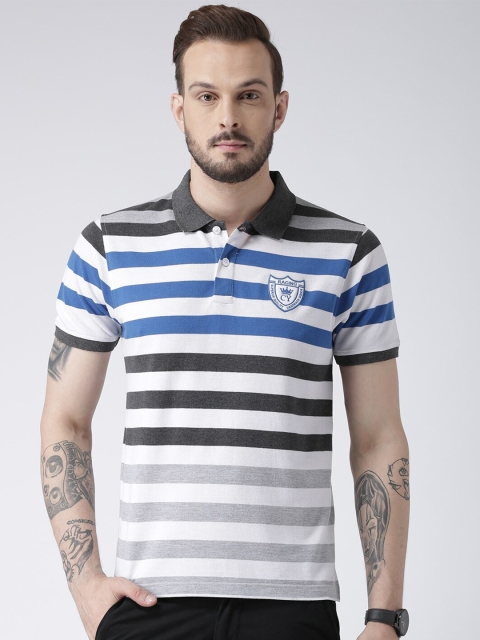 

Club York Men White & Blue Striped Regular Fit Cotton Polo Collar T-shirt