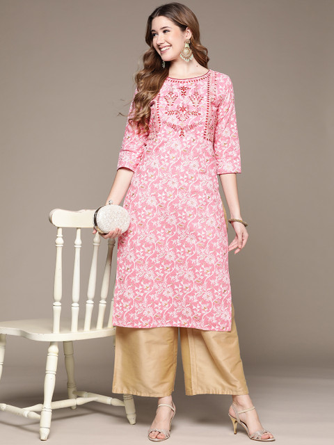 

Anubhutee Women Pink Floral Kurta