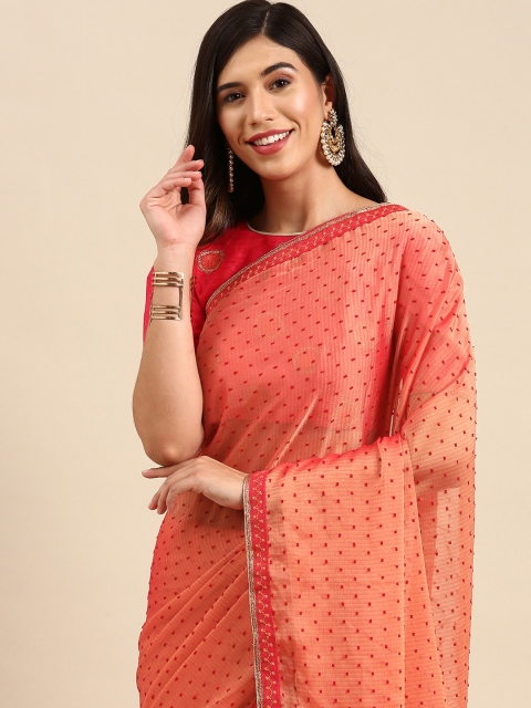 

Anouk Coral Red Woven Design Sequinned Pure Chiffon Saree