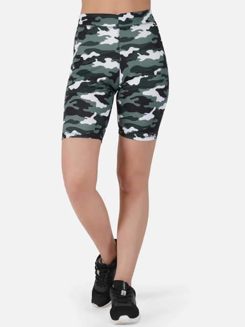 

IMPERATIVE Women Olive Green Camouflage Printed Slim Fit Cycling Shorts