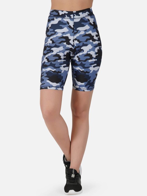 

IMPERATIVE Women Blue Camouflage Printed Slim Fit Biker Shorts