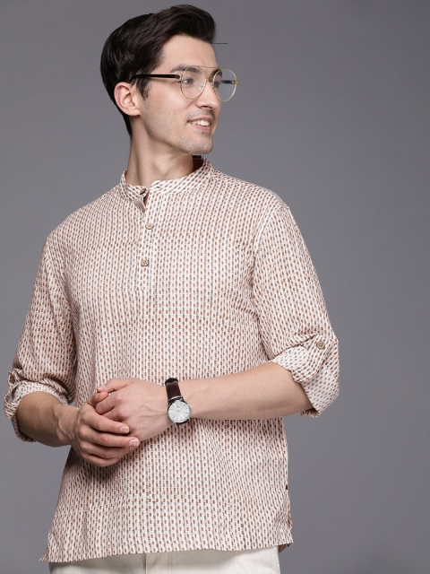 

Fabindia Men Beige & Grey Hand Block Printed Kurta