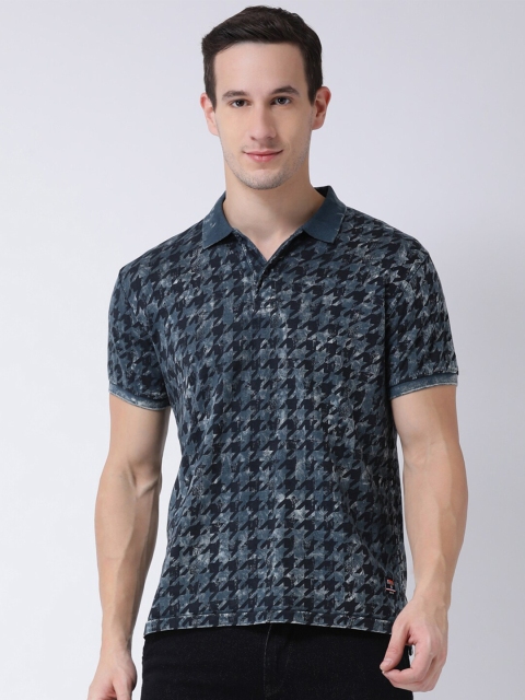 

Club York Men Blue Printed Mandarin Collar T-shirt