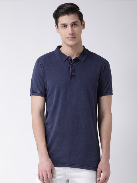 

Club York Men Navy Blue Polo Collar Cotton T-shirt