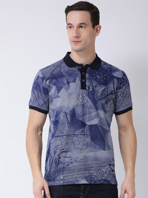 

Club York Men Blue Printed Raw Edge T-shirt