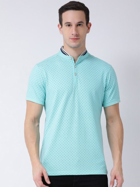 

Club York Men Turquoise Blue Printed Polo Collar T-shirt