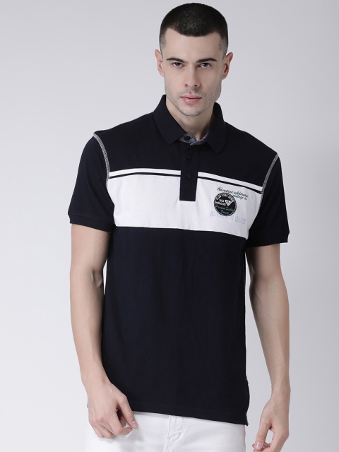 

Club York Men Navy Blue Colourblocked Cotton Polo Collar Applique T-shirt