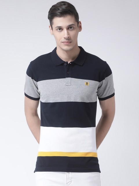 

Club York Men Navy Blue & Grey Colourblocked Polo Collar T-shirt