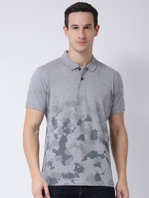 

Club York Men Grey Cotton Abstract Printed Polo Collar T-shirt