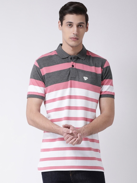

Club York Men Pink & White Striped Polo Collar Cotton T-shirt