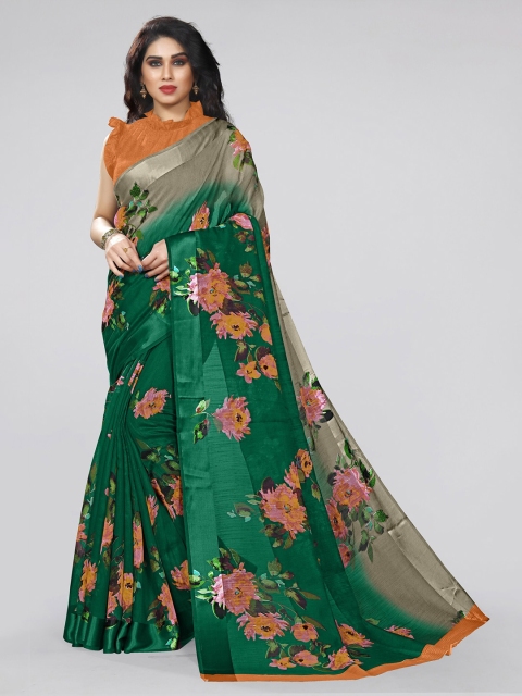 

KALINI Green & Pink Floral Printed Bagh Saree