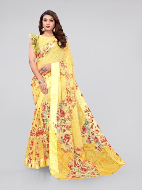 

KALINI Yellow & Red Floral Bagh Cotton Saree