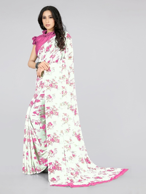 

KALINI Off White & Pink Floral Printed Bagh Saree