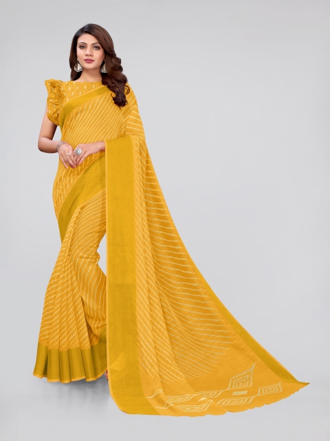 

KALINI Mustard & White Leheriya Zari Cotton Saree