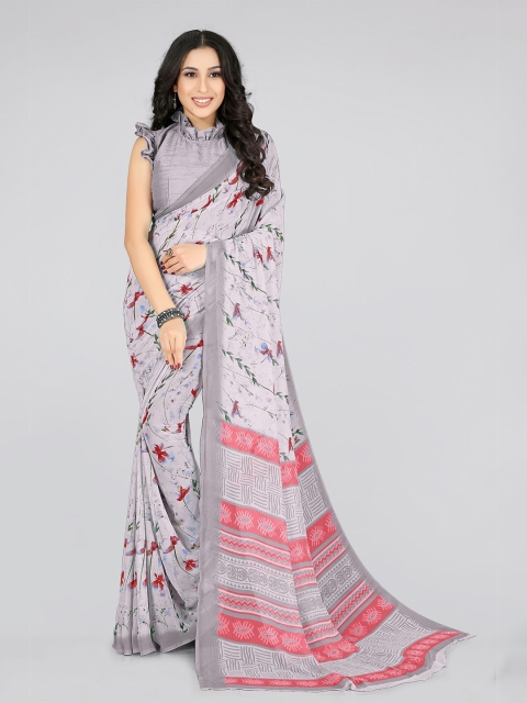 

KALINI Grey & Pink Floral Printed Bagh Saree