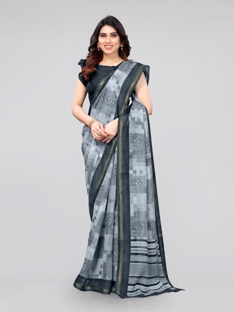 

KALINI Grey & White Floral Zari Cotton Bagh Saree