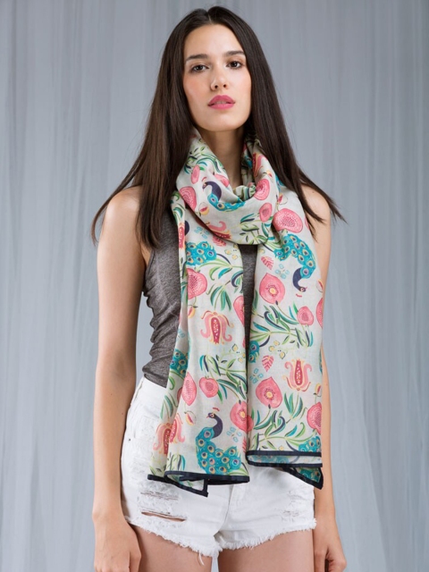 

Payal Singhal Women Blue & Peach-Coloured Printed Silk Scarf