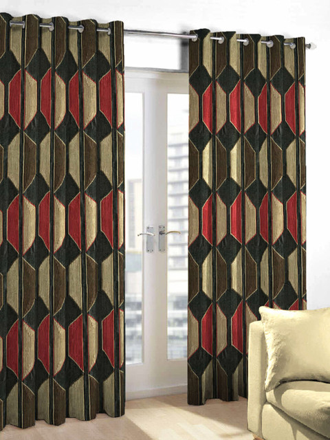 

Skipper Furnishings Multicoloured Single Printed Door Curtain, Black