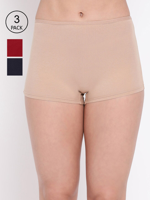 

LYRA Women Pack Of 3 Solid Mid-Rise Boy Shorts, Beige