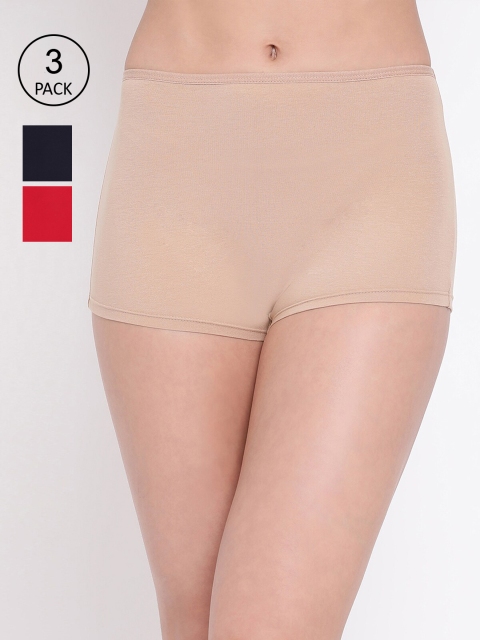 

LYRA Women Pack of 3 Solid Boy Short Briefs LYRA_PANTY_221_RED_NB_SKN_3PC, Beige