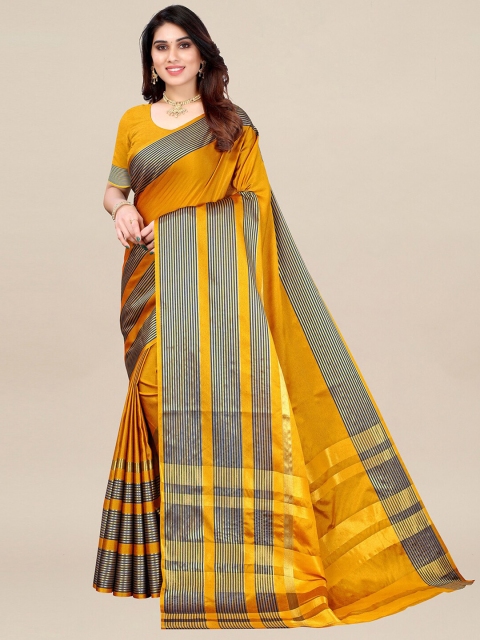 

KALINI Yellow & Blue Art Silk Taant Saree