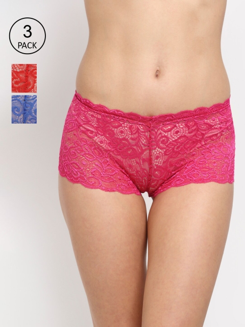 

Friskers Women Pack of 3 Self Design Cotton Hipster, Red