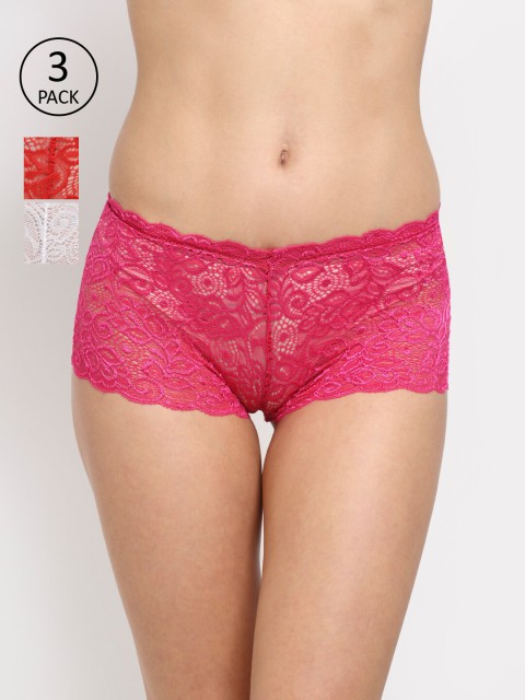

Friskers Women Pack of 3 Self Design Mid-Rise Lace Boy Shorts O-330-02-03-07-S, White