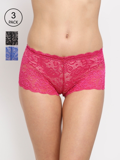 

Friskers Women Pack Of 3 Self Design Hipster Briefs O-330-01-05-07-S, Black