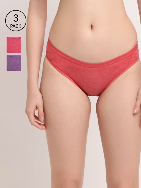 

Friskers Women Pack of 3 Self Design Low rise Cotton Hipsters O-321-03-07-16-S, Red