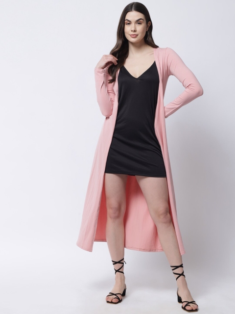 

VANCA ECO Women Pink Solid Longline Open Front Cotton Shrug