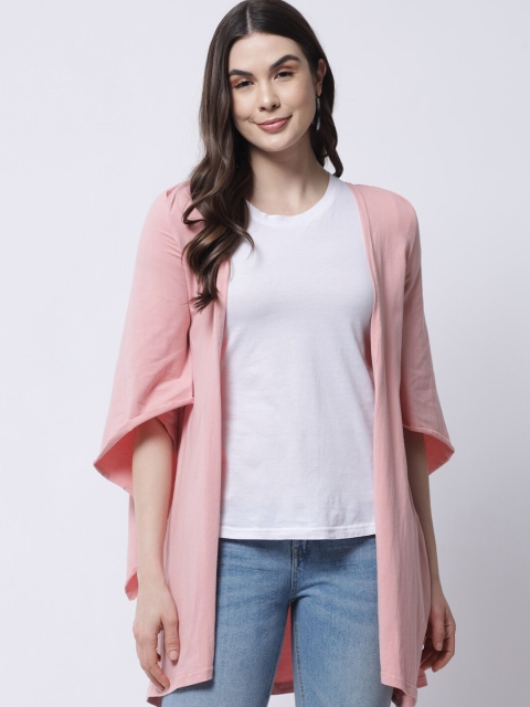 

VANCA ECO Women Pink Solid Open Front Cotton Longline Shrug