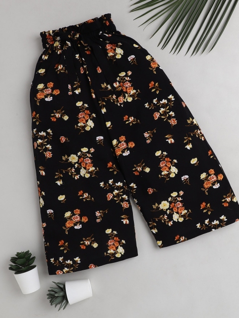 

The Magic Wand Girls Black & Peach-Coloured Floral Printed Palazzos