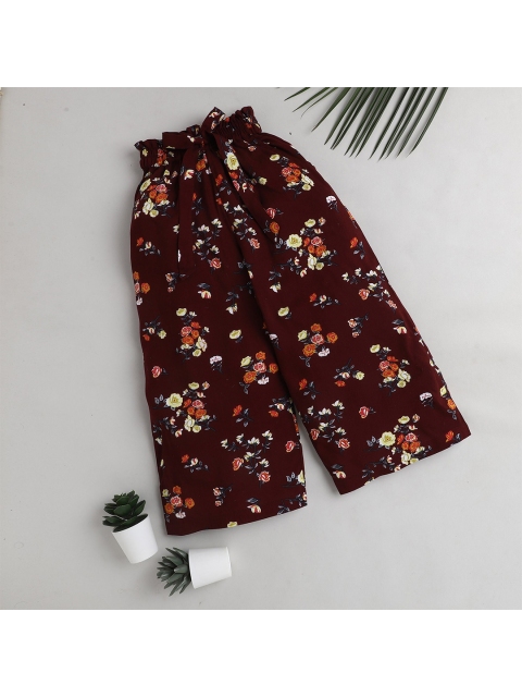 

The Magic Wand Girls Maroon & White Floral Printed Palazzos