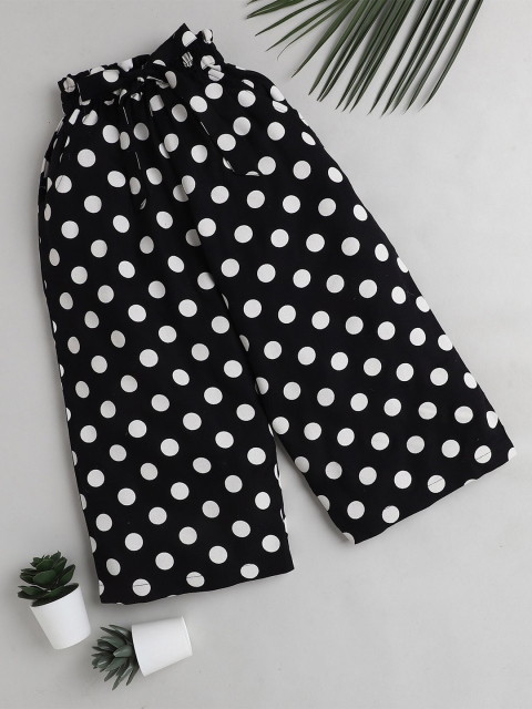 

The Magic Wand Girls Black & White Polka dot Printed Palazzos With Tie-Up Detail