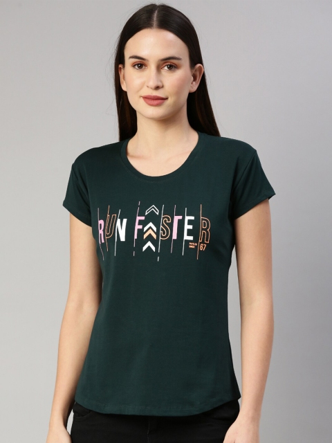 

GOLDSTROMS Women Green Typography Printed Training or Gym T-shirt