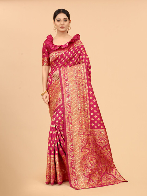 

SATYAM WEAVES Pink & Gold Woven Design Banarasi Designer Saree