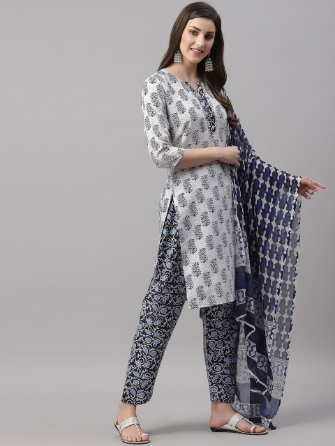 

SANISA Women Blue Ethnic Motifs Printed Kurta with Patiala & With Dupatta