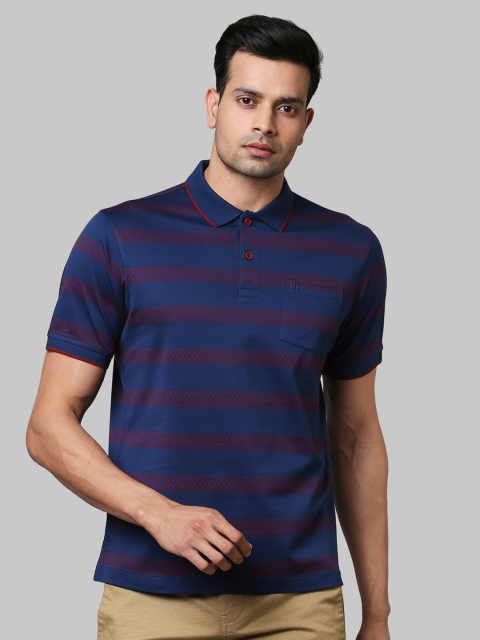 

Raymond Men Maroon & Navy Blue Striped Polo Collar T-shirt