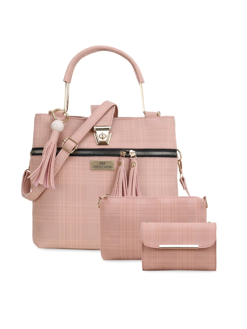 

WOMEN MARKS Peach-Coloured Textured PU Structured Handheld Bag with Tasselled
