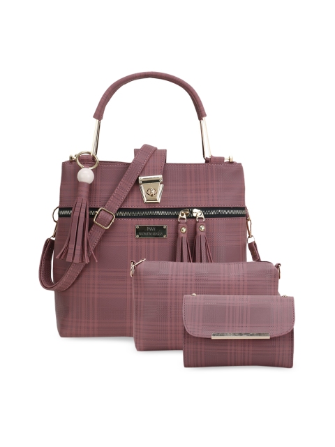 

WOMEN MARKS Pink Textured PU Structured Handheld Bag with Tasselled