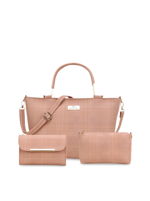 

WOMEN MARKS Peach-Coloured Textured PU Structured Handheld Bag