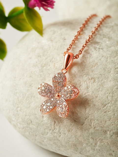 

SILBERRY Rose Gold-Plated 925 Sterline Silver Flower Pendant with Chain