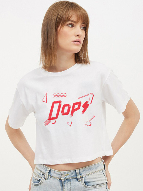 

Dipsha White Print Boxy Crop Top