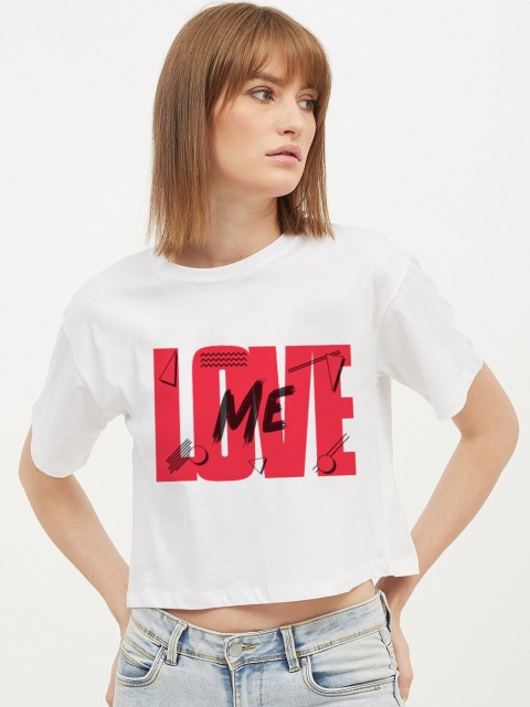 

Dipsha White & Red Print Boxy Crop Top