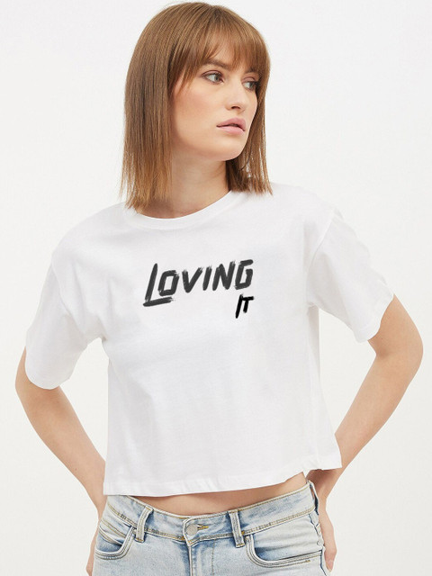 

Dipsha White & Black Print Boxy Crop Top
